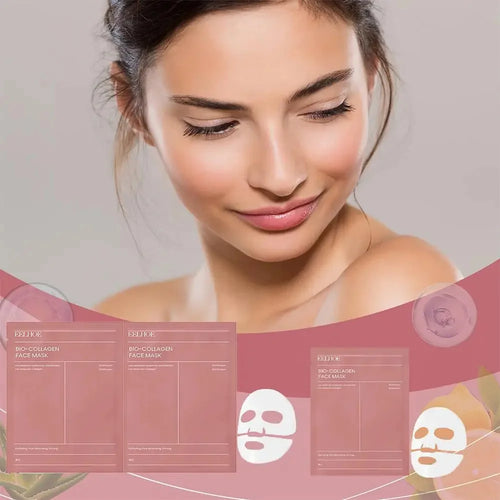 Masque visage au collagène bio – Hydratation profonde, réduction des pores, éclat et fraîcheur – Disponible en 1/3/5/10 unités
