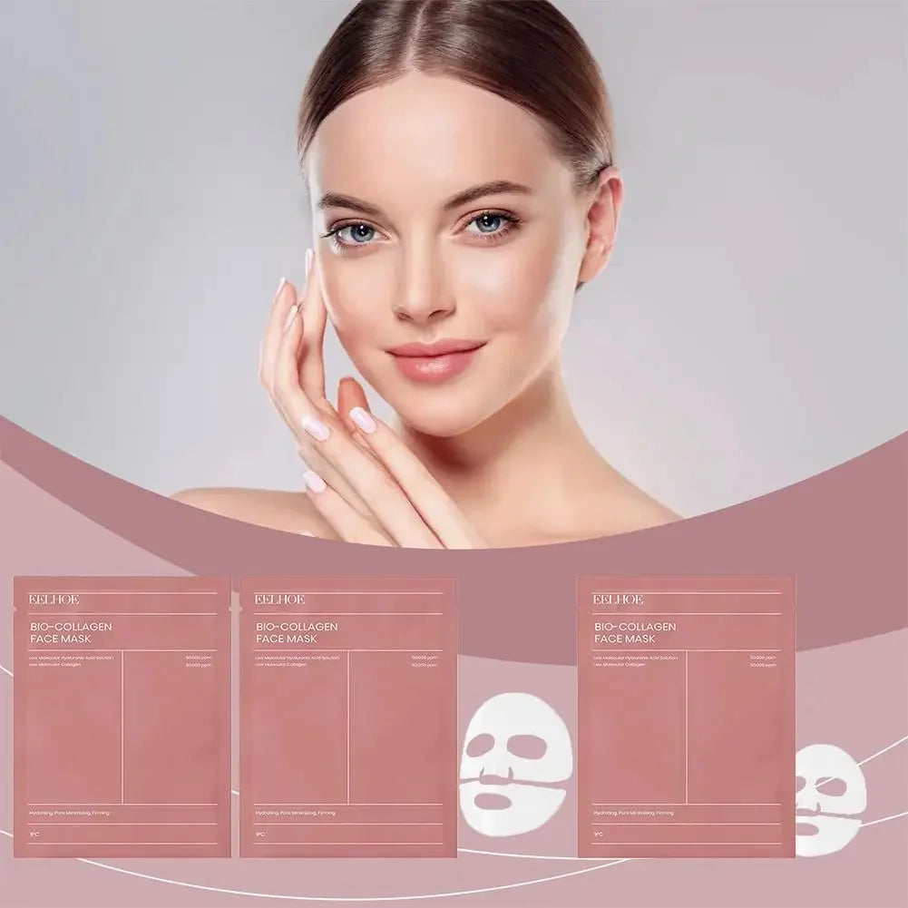 Masque visage au collagène bio – Hydratation profonde, réduction des pores, éclat et fraîcheur – Disponible en 1/3/5/10 unités