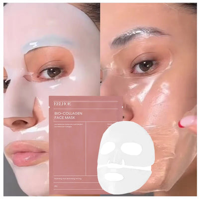 Masque visage au collagène bio – Hydratation profonde, réduction des pores, éclat et fraîcheur – Disponible en 1/3/5/10 unités